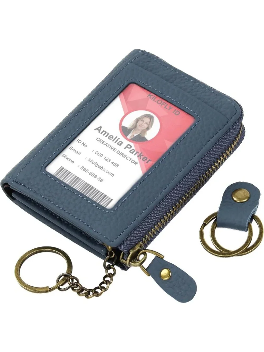 Genuine Leather Card Holder Wallet with Keychain & Cable Organizer - Stylish